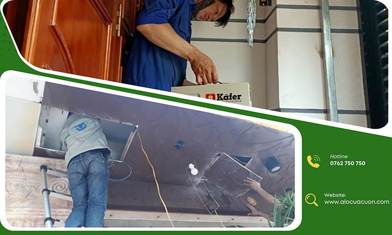 Thợ Alocuacuon kiểm tra cửa cuốn trước khi sửa tại Quận Tân Bình
