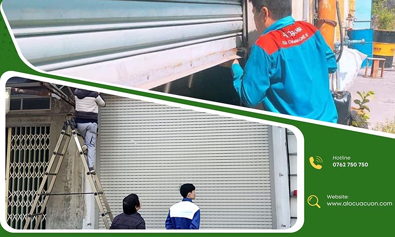 Thợ sửa cửa cuốn Alocuacuon đang kiểm tra và sửa cửa cuốn tại Quận 5