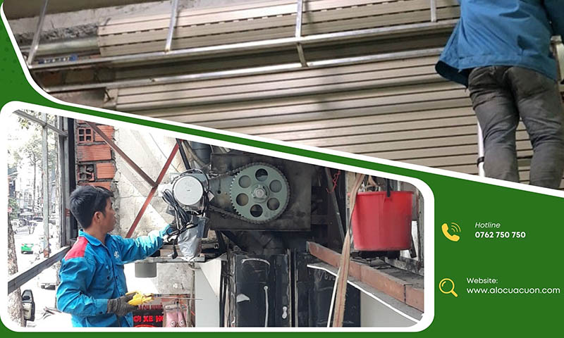 Thợ sửa cửa cuốn uy tín tại quận 7 đang làm việc