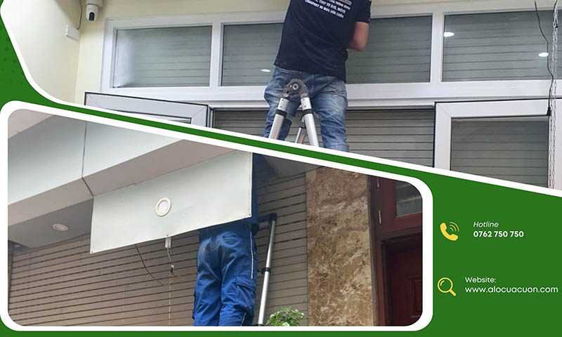 Thợ Alocuacuon kiểm tra kỹ cửa cuốn trước khi sửa tại Quận 8